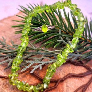 Beautiful Nature Green Peridot Bracelet & Sterling Silver Ring 2pcs Set